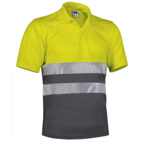 Tricou polo h.v. BUILD galben fluorescent-gri cărbune - POVABUIAG20