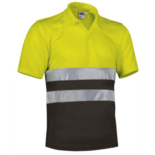Tricou polo h.v. BUILD galben fluorescent-negru - POVABUIAN20