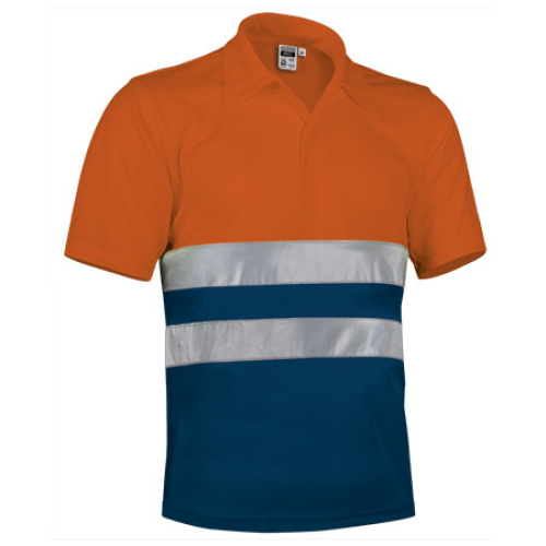 Tricou polo h.v. BUILD portocaliu fluorescent-bleumarin orion - POVABUINM21