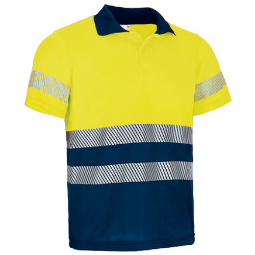 Tricou polo h.v. COGENT galben fluorescent-bleumarin orion - POVACOGAM19