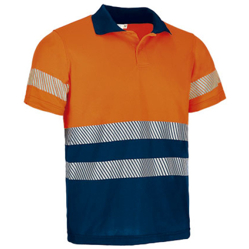 Tricou polo h.v. COGENT portocaliu fluorescent-bleumarin orion - POVACOGNM19